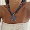Bohemia Blue Starfish Pendant Necklace for Women Vintage Irregular Gravel Resin Jewelry Accessories