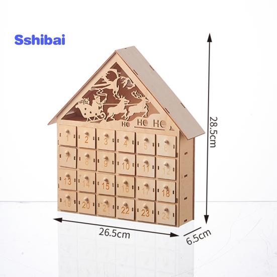 Деревянный рождественский адвент-календарь с 24 пустыми ящиками для хранения в форме дома, рождественский календарь обратного отсчета, домашний декор