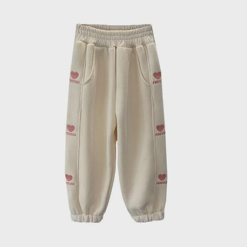 Spring & Autumn 2024 New Girls' Casual Plus Velvet Sports Sweatpants