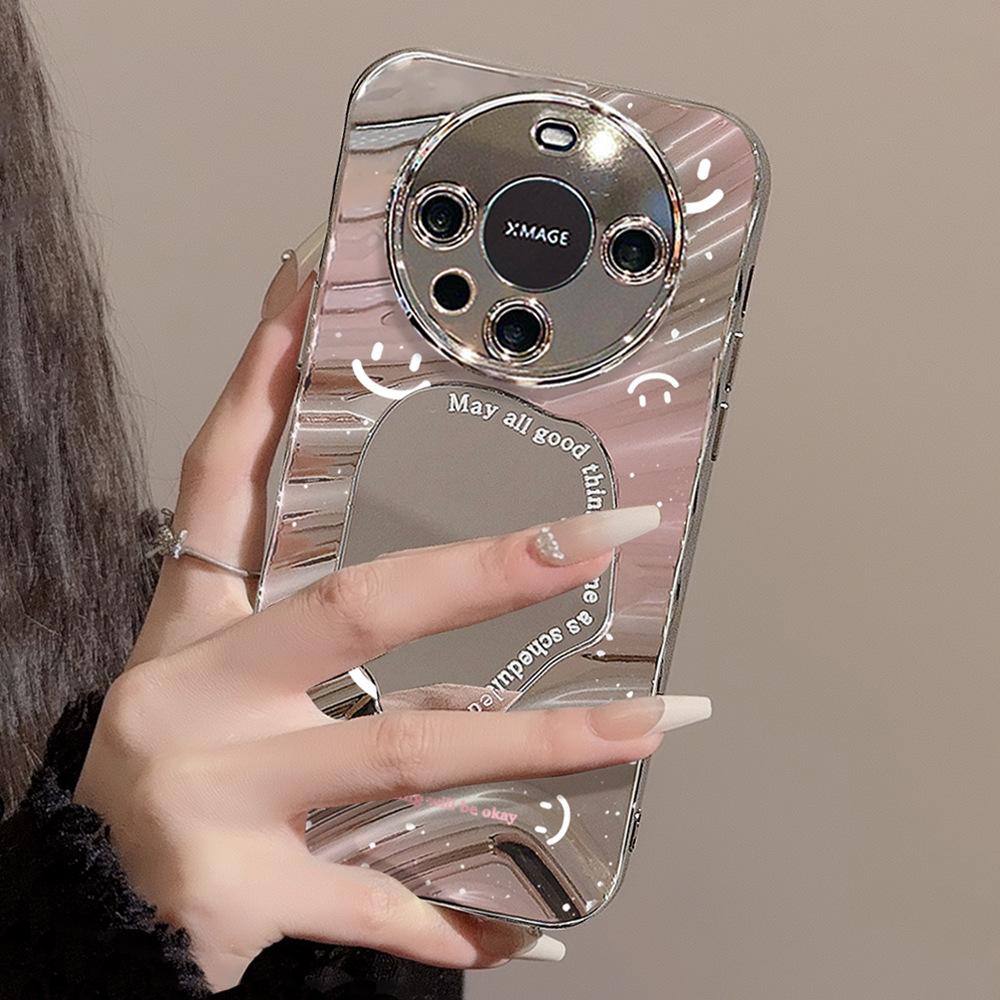 Зеркальный чехол для телефона для iPhone 16 11 13 14 для 16 Pro 12 13 15 16 Pro Max для Samsung A15 A16 A35 A55 Милый чехол для телефона с облаком, цветком и щенком с гальваническим покрытием