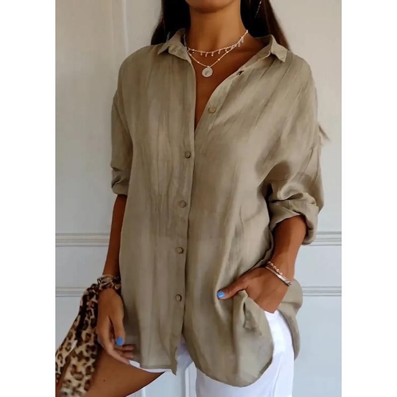 Новая модная однобортная повседневная рубашка больших размеров для женщин с отложным воротником, свободные женские однотонные блузки, топы, рубашки с длинным рукавом на весну и осень 25997