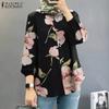 ZANZEA Women Casual Floral Print Long Sleeve O-neck Loose Blouse