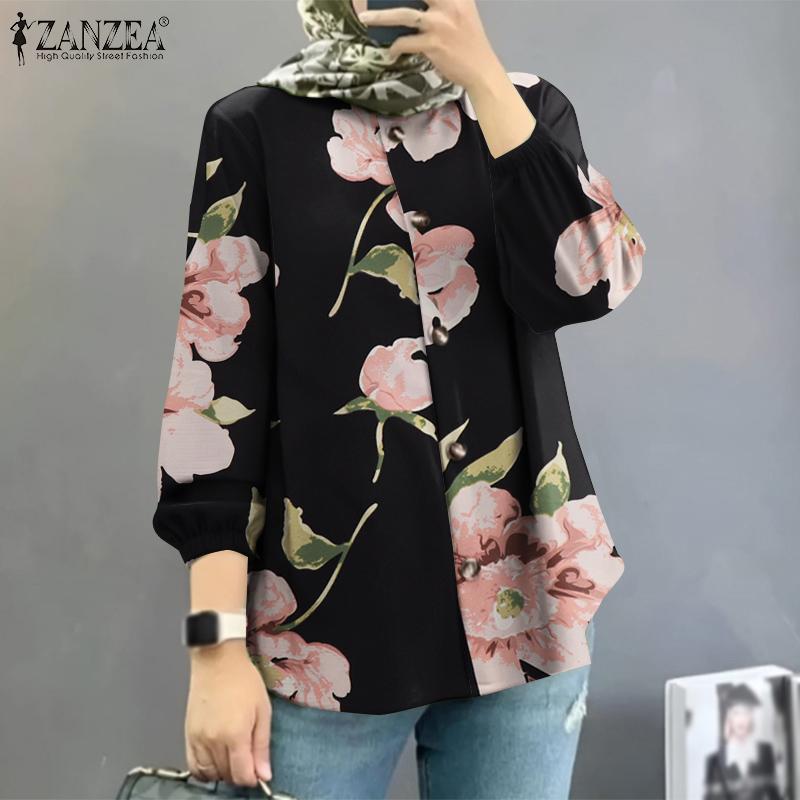 ZANZEA Women Casual Floral Print Long Sleeve O-neck Loose Blouse