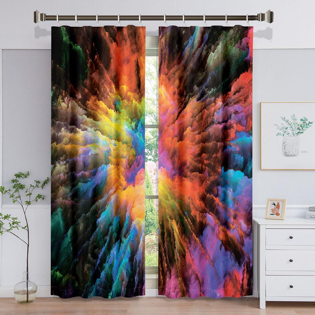 Thick 2Pieces 90% Shading Luxury 3D Abstract Space Blackout Window Curtains For Bedroom Living Room Bathroom Kicthen Door Hall