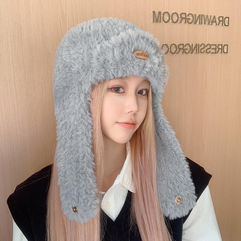 Осенне-зимняя женская теплая длинная утолщенная шапка с плюшевой ветрозащитой для защиты ушей в поездках на работу