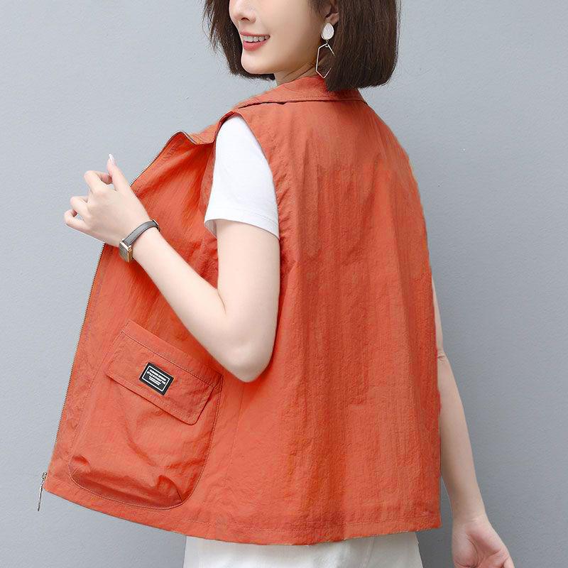 Короткий тонкий жилет, женская куртка без рукавов, весна-лето, повседневная, большого размера, свободная верхняя одежда, солнцезащитный жилет, жилет