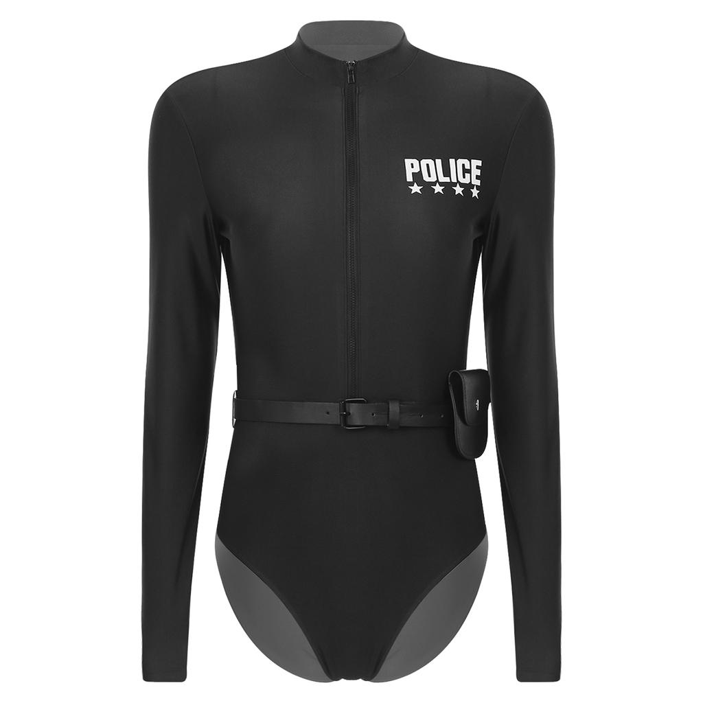 Женский полицейский комбинезон с молнией спереди, длинными рукавами и принтом, с поясом и кошельком, костюм для косплея