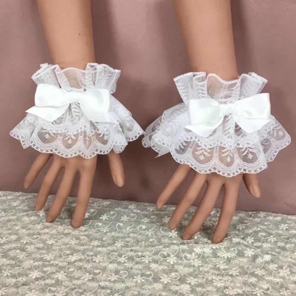 1Pair Ruffled Wrist Cuffs Lace Maid Cosplay Bracelet Sweet Hand Sleeve Lolita