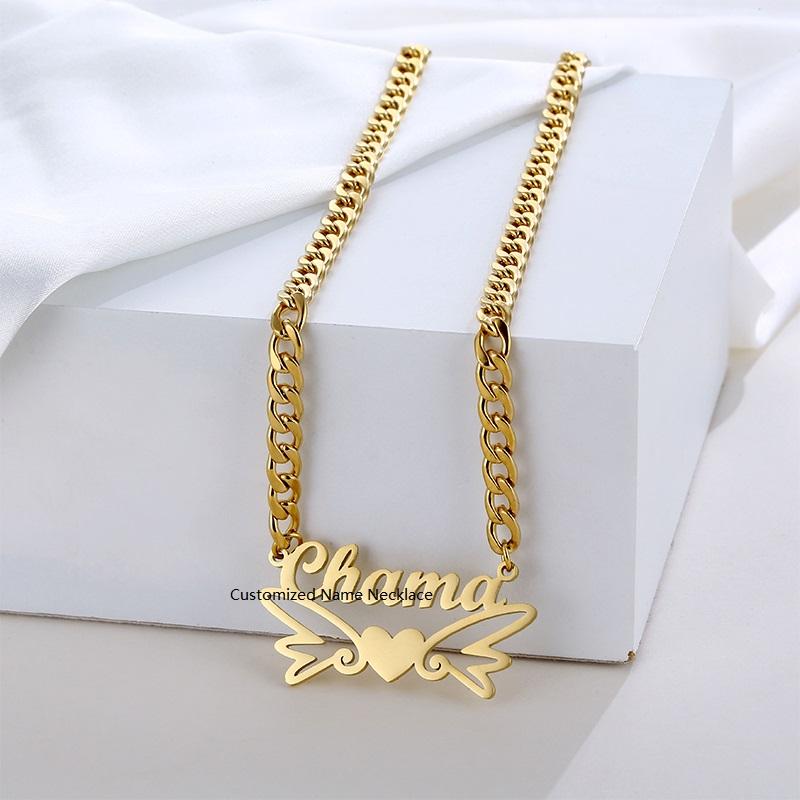 Personalized Custom Name Necklace K18 Gold Cuban Chain Love English Letter Woman Necklace