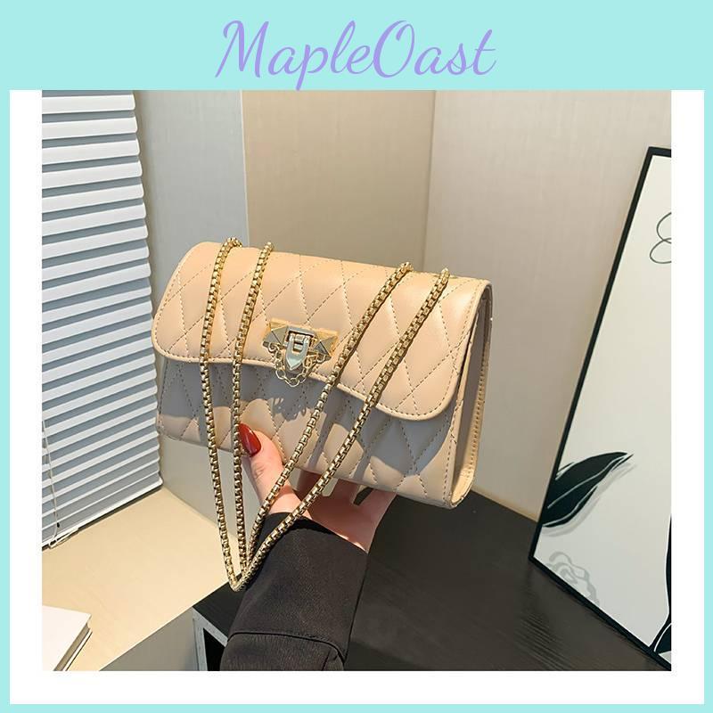 Urban Chic Pu Quilted Lock Buckle Shoulder Bag For Women In Black Beige Pink