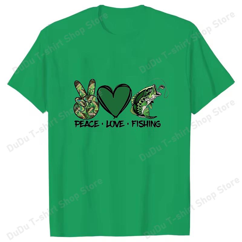 New Peace Love Fshing Printing Tshirt Women Unisex Tees Round Neck Tshirt Unisex Fishing Enthusiast Summer Short Sleeve Tops