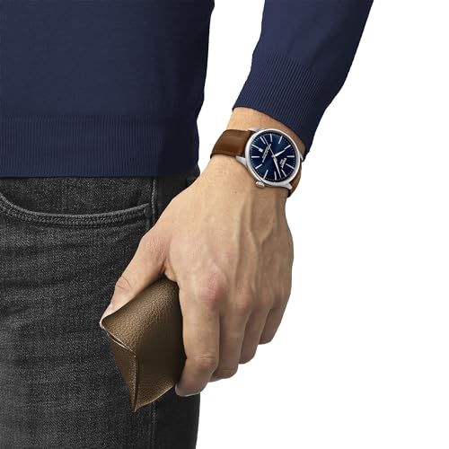 Мужские часы Tissot Chemin des Tourelles Powermatic 80, 42 мм, синий циферблат, кожаный ремешок, T1394071604100 [Официальный импорт]