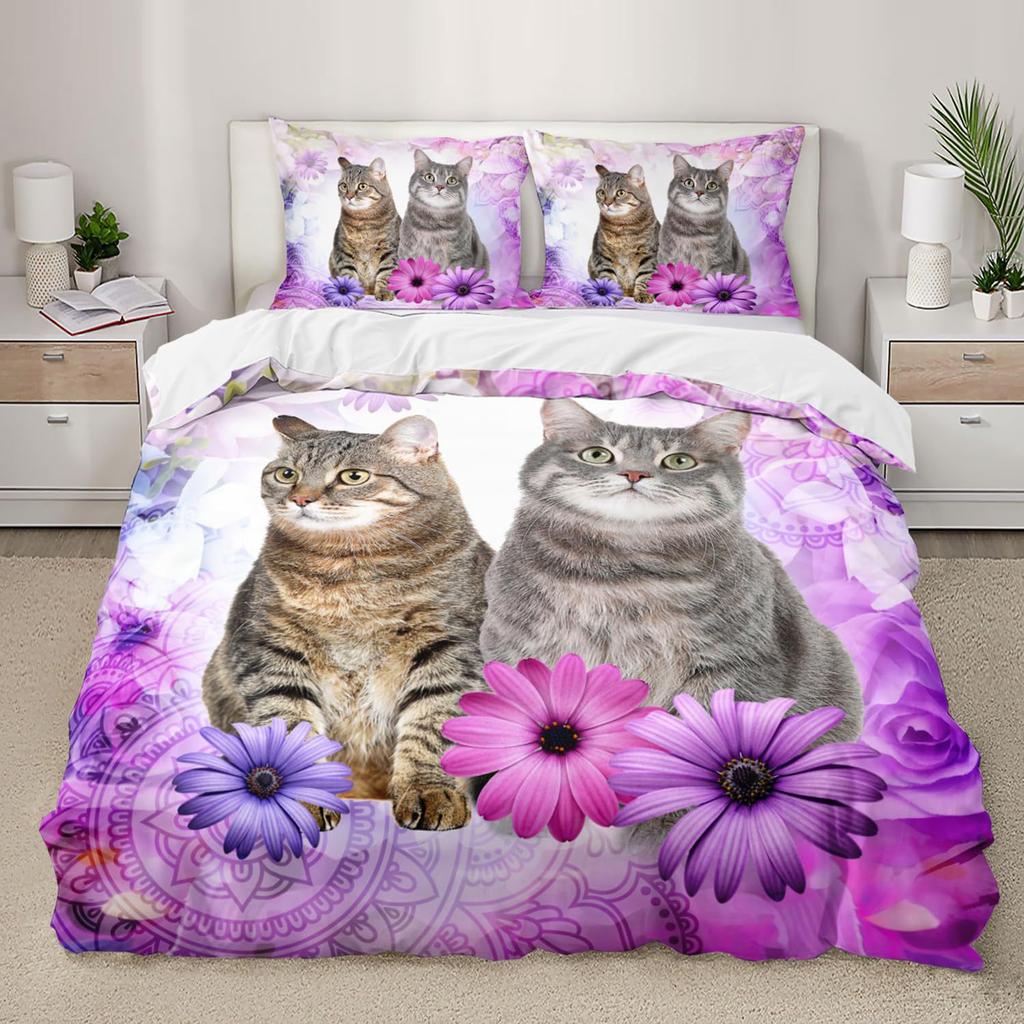 Bohemian Cat Three-piece Quilt Cover 3D Digital Printing Bedding Set Bed Cover