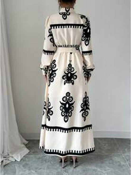 Elegant European and American Cross-Border Autumn/Winter 2024 Print Bandage Dress
