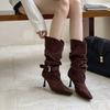 2025 Autumn and Winter New Pointed European and American Suede Thin Heel High Heel Temperament French Fashion Sexy Beautiful Women Middle Boots