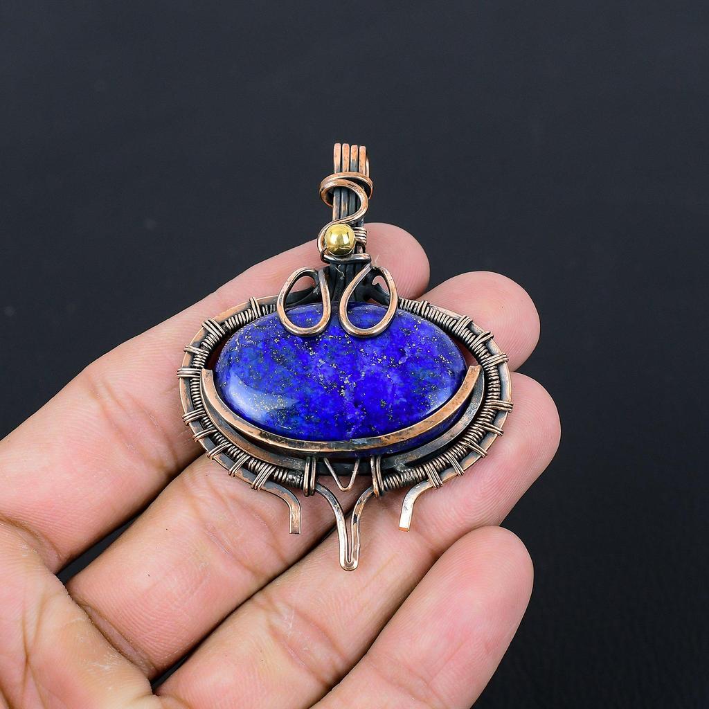 Драгоценный камень лазурит из чистой медной проволоки, обернутый подвеской ручной работы, ювелирное изделие для нее