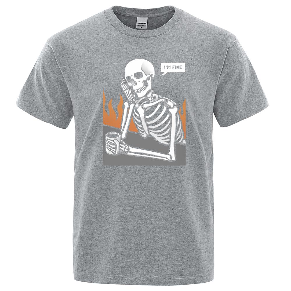 Футболка с принтом «Скелеты в медитации и Keep Alone» для мужчин, модные хлопковые футболки, футболки больших размеров, хлопковые топы