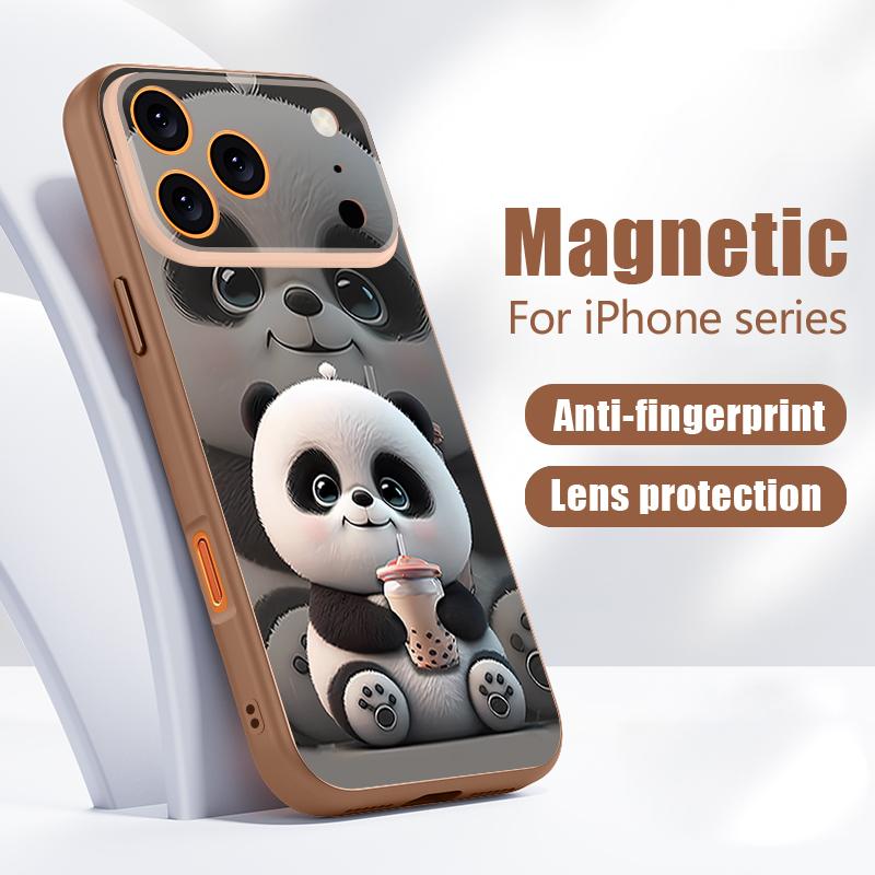 Чехол-панда с молочным чаем Для iPhone 17 Pro Max Магнитный Для Magsafe Покрытие с ощущением кожи Для iPhone 16 15 14 13 Pro Max