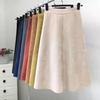 Autumn Winter Women Suede Midi Skirts High Waist Solid Elegant A-Line Skirts Umbrella Ladies Skirt Female