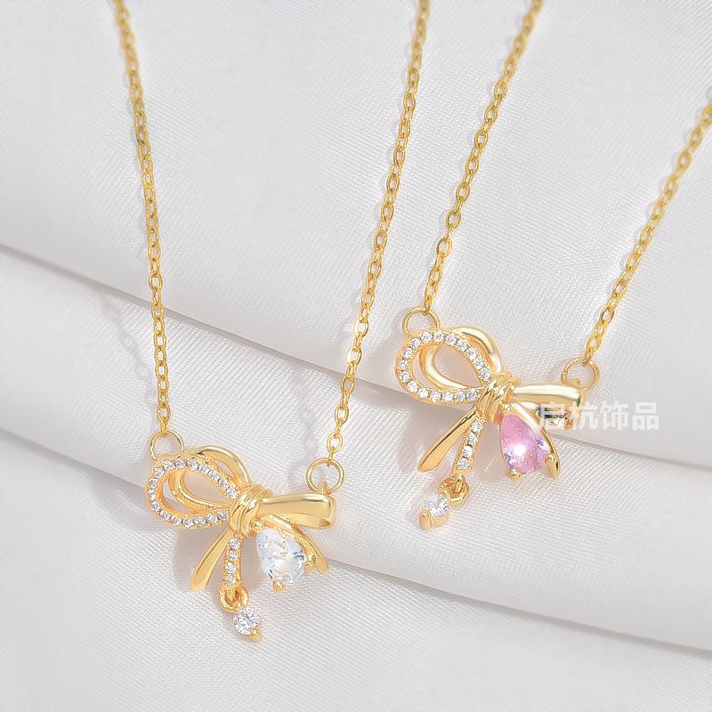 Ожерелье-бант с дизайном ветра, женское, легкая роскошь, универсальное, с микроинкрустацией цирконами, с той же цепочкой для ключицы
