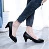 2019 Black Professional Work Shoes Women's 2-3-5 Cm Middle-aged Women's Large Size Leather Shoes Thick Heel Shallow Mouth Single Shoes Tide