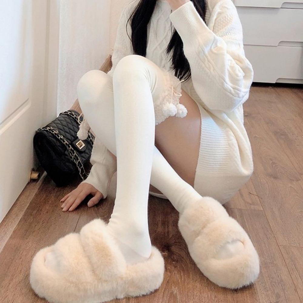 Повседневные вязаные носки из телячьей шерсти, хлопковые пушистые длинные носки до колена, новые женские длинные носки