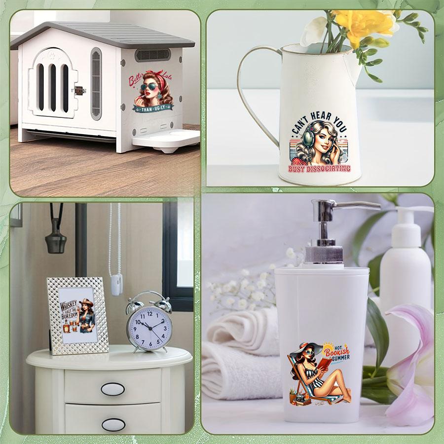 3Pcs Retro 80S Woman Sarcastic Housewife Diy Uv Dtf Rub On Transfer Stickers Craft Glass Mug Cup Wraps Junk Journal Scrapbooking