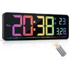 14.3" Digital Wall Clock with Remote Control, Large Display, LED Clock for Living Room, Bedroom, Auto-Dimming, 9 Color Night Light, Auto DST, Date,