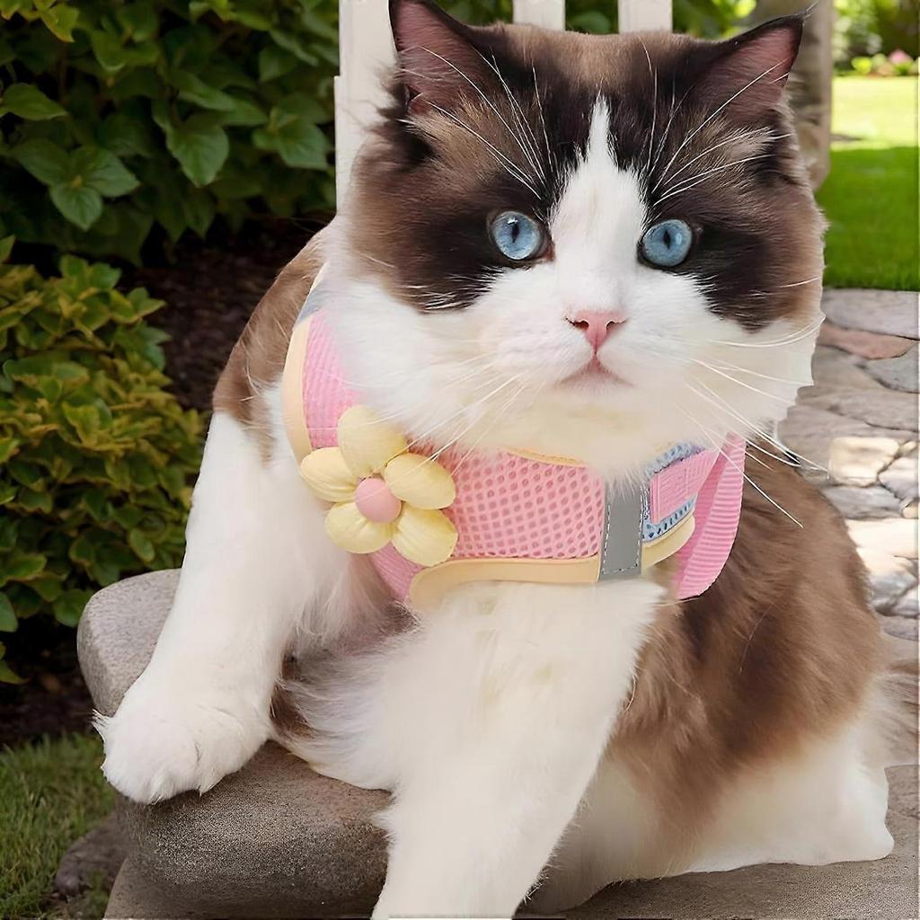 Pet Harness Reflective Cat Harness Breathable Puppy Harness Adjustable Comfort Pink Size M For Travel And Outdoor Use