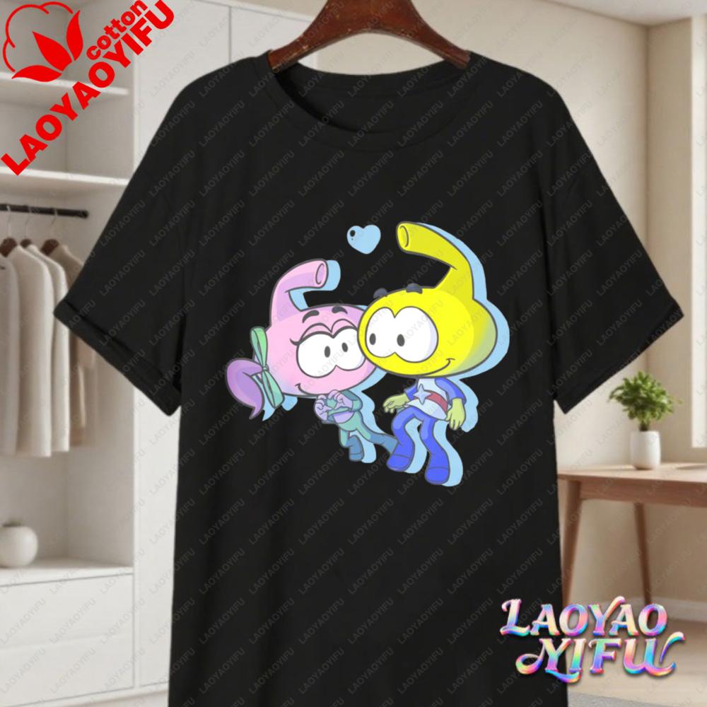 80s Retro Snorks Cartoon Print Short Sleeve T Shirt Fun Cotton Tops Trendy Harajuku Style Graphic Tees Streetwear for Unisex Women