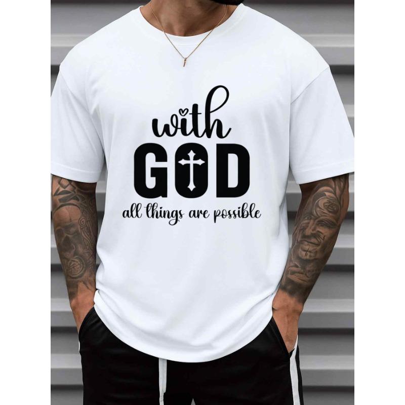 Европейские размеры Мужская футболка Faith 100% Хлопок Comfort Colors Однотонная С круглым вырезом Короткий рукав с принтом Believe in God Религиозная Повседневная одежда