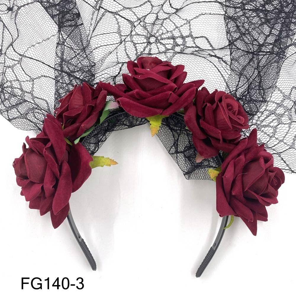 Бохо Хэллоуин Роза Ободок для волос День мертвых Цветочный головной убор для вечеринки, костюма, свадьбы