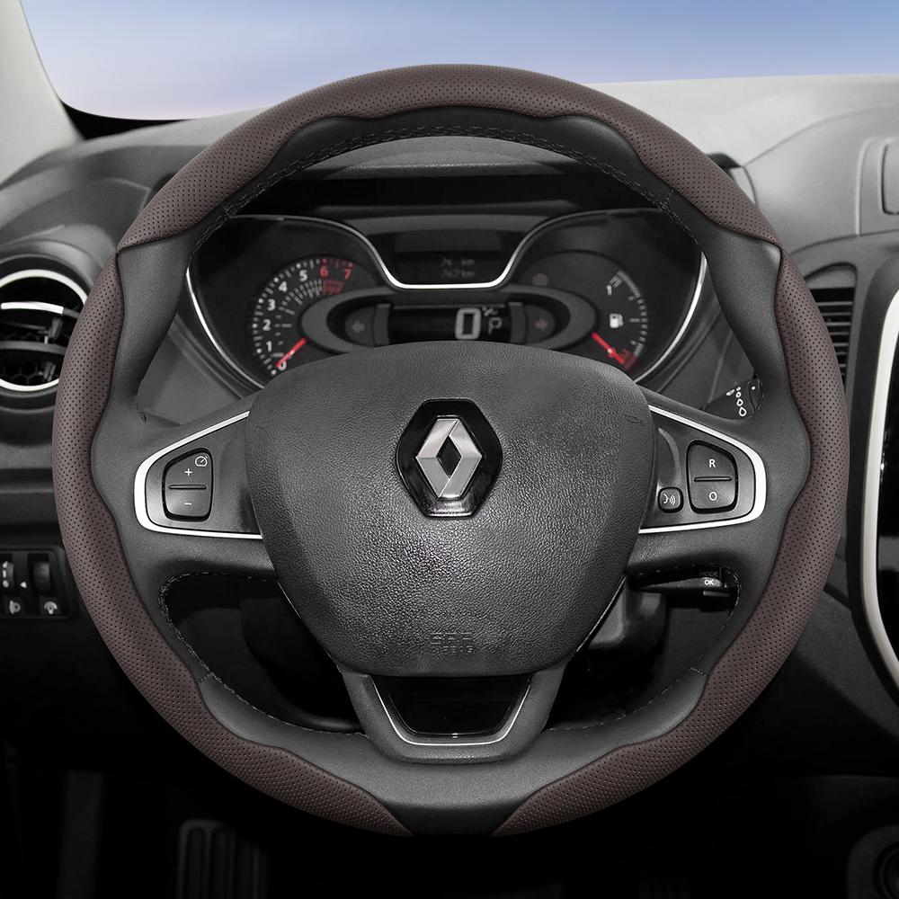 BHA1 Suitable for Renault Breathable Hole Leather Steering Wheel Cover Segmented Quick Release Design Non-Slip and Durable Megane 3 2 4 Clio4 5