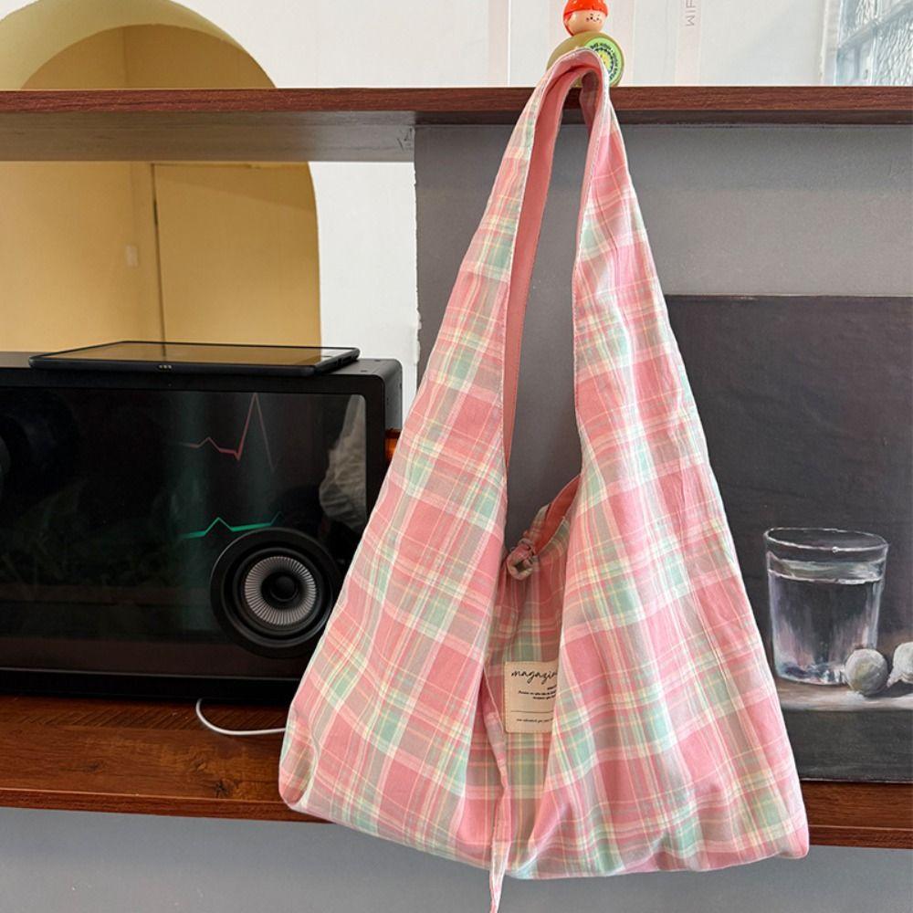 Вышитая сумка-бант из парусины в клетку через плечо, двусторонняя сумка под мышкой, повседневная тканевая сумка-хобо, на каждый день