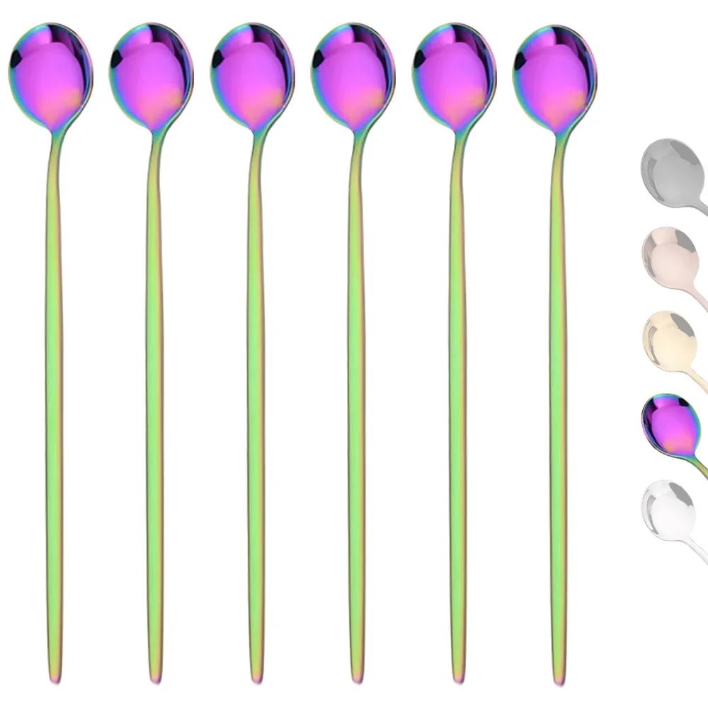 6 шт. Ложки для перемешивания кофе Набор столовых приборов Посуда Ложки для чая Сок Черное золото Посуда Ложка с длинной ручкой для мороженого Кухонные инструменты