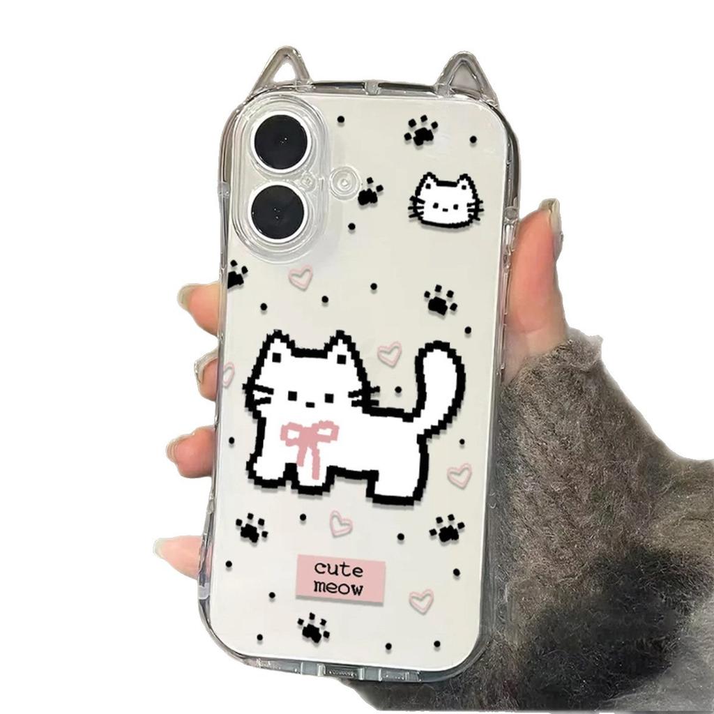 Креативные кошачьи ушки (Хлеб в форме кошачьих ушей, приготовленный на пару) Прозрачный чехол для телефона с мультяшным браслетом Защитный чехол для телефона