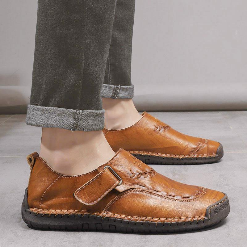 Мужские повседневные кожаные туфли, низкие уличные мокасины, мягкие кроссовки, нескользящие туфли на плоской подошве, мокасины ручной работы, большой размер 39-46
