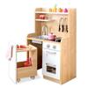 Iris Plaza Pretend Kitchen with Pull-out Cart, Round Cut To Prevent Injury, Rotatable Knob, Faucet and IH Stove, Natural OMCK-870NA