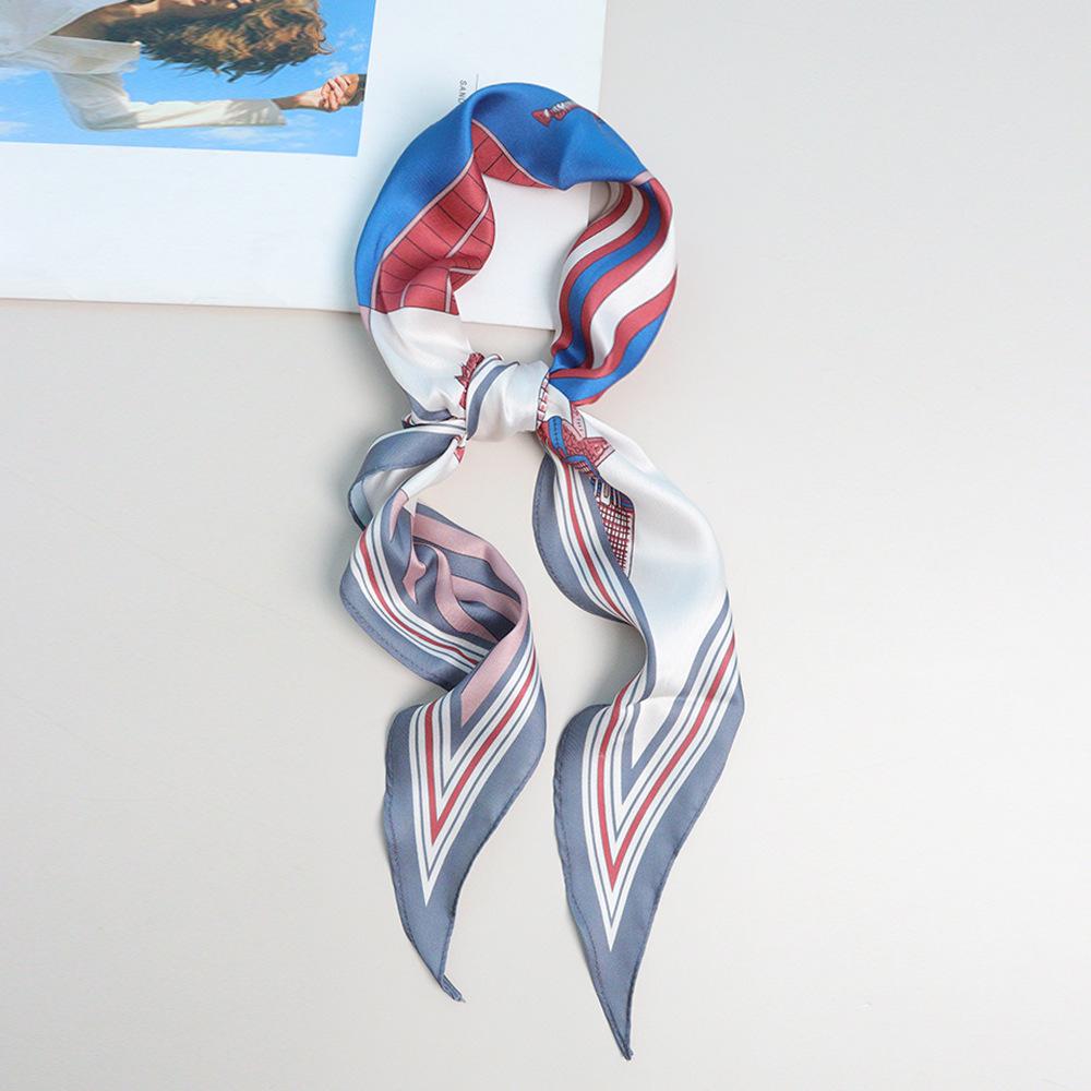 Spring new French literary and artistic simulation silk rhombus scarf imitation fragrant cloud yarn silk scarf women's French elegant small floating b