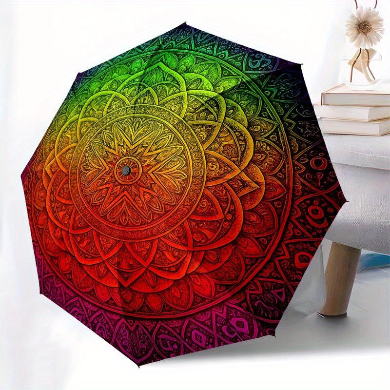 Vibrant Mandala Artwork: Colorful Circular Design for Home DecorUmbrella with Cute Design, Portable 3-Fold Compact Umbrella for Men & Women, Valentine