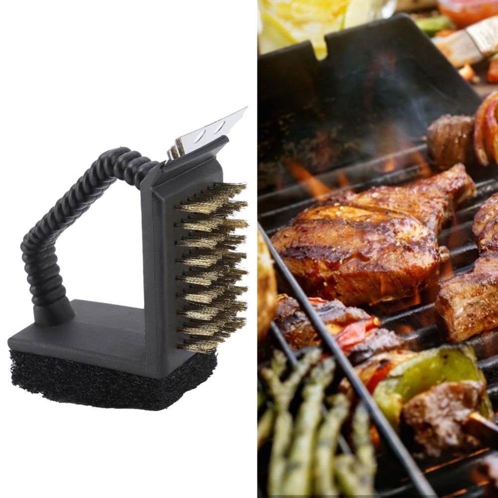 Multi Functional BBQ Cleaner Brush Plastic Copper Wire Scouring Pad Grill Brush  Backyard Party