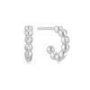 Silver Bezel Bead Huggie Hoop Earrings 925 Silver E066-05H