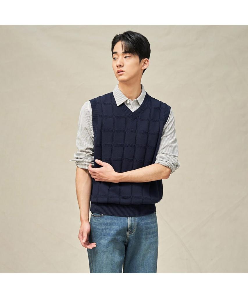 Beanpole Men Grid Check Vest Navy (Bc5351C03R)
