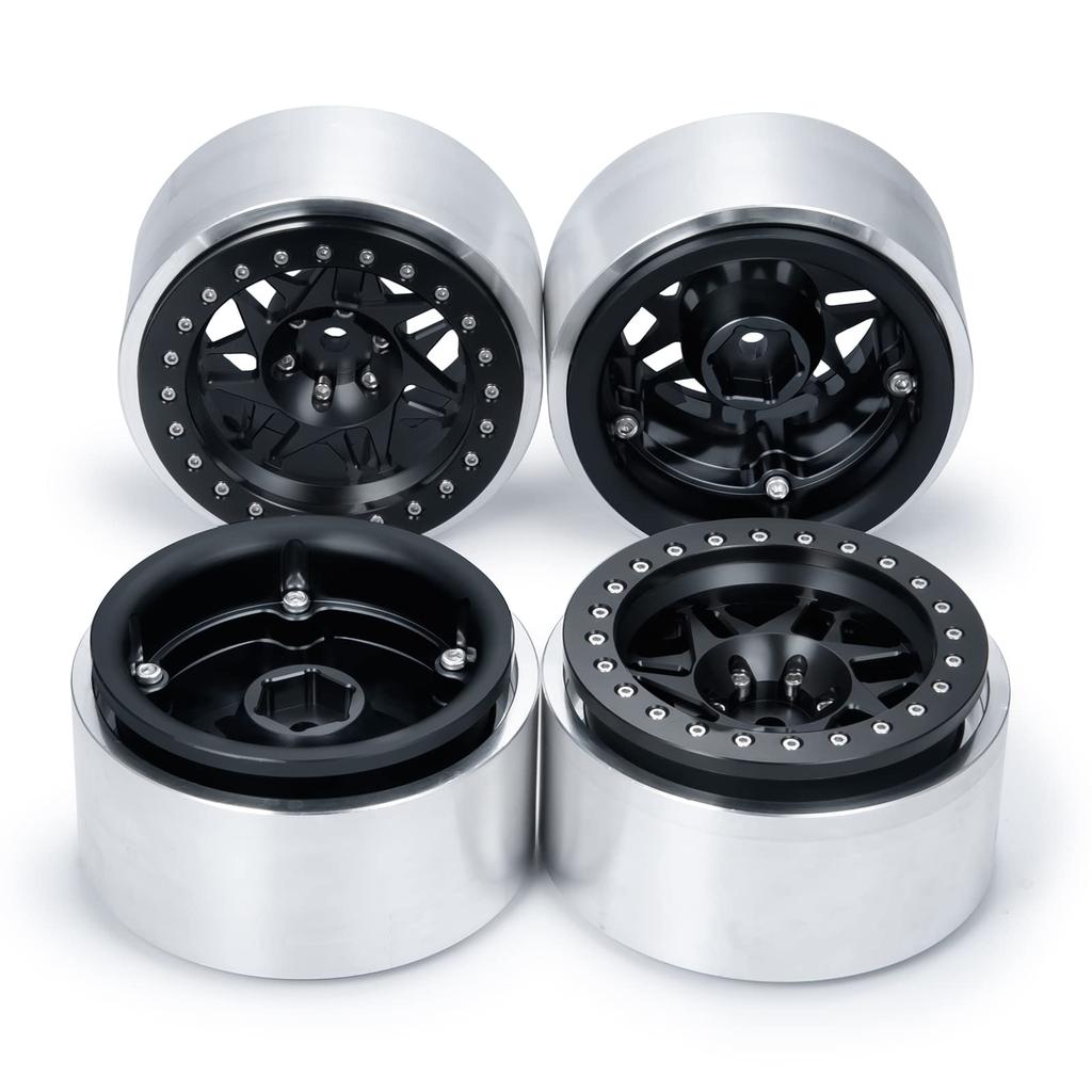 TRZX 2.9" Beadlock Wheel Rims, Aluminum Rim Hubs for Axial 1/6 SCX6 AXI05000 AXI05001 RC Crawler Cars (4-Piece Black)