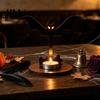 Halloween Candle Holder Wooden Holder, Black Hollow Crow Spider Tealight Display Spooky Pumpkin Tea Light Decor Stand, Gothic Silhouette Tabletop for