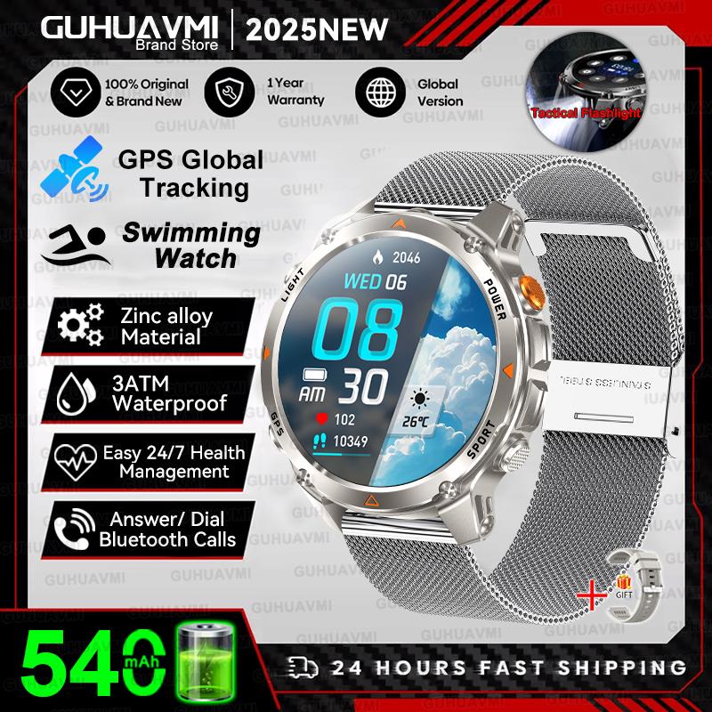Новые Профессиональные Спортивные Умные Часы с GPS для Мужчин 1.46" AMOLED Экран 3ATM Компас Фитнес-трекер Военные Умные Часы