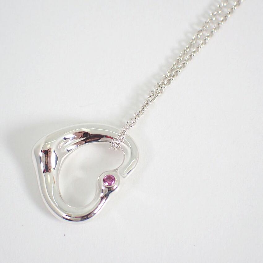 [Б/у] TIFFANY/Tiffany 925 Pink Sapphire Open Heart Подвеска/ожерелье [g340-46]