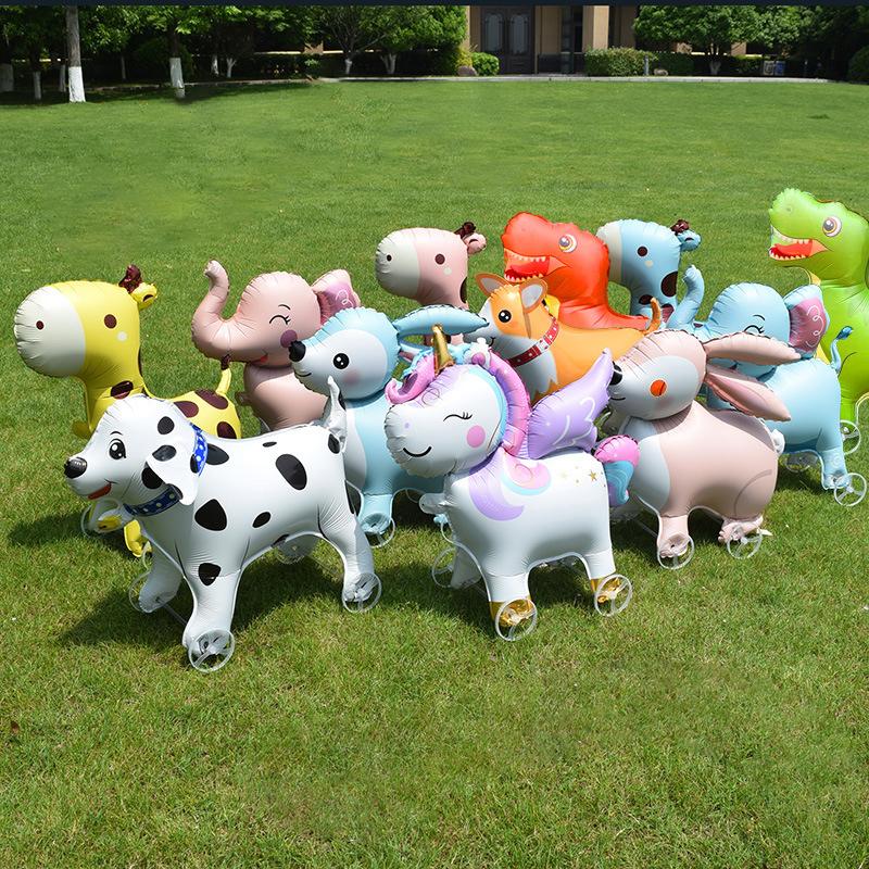 4D Cartoon Foil Balloons Elephant Stand Walking Balloon With Wheel For Kids Birthday Party Decoration Baby Shower