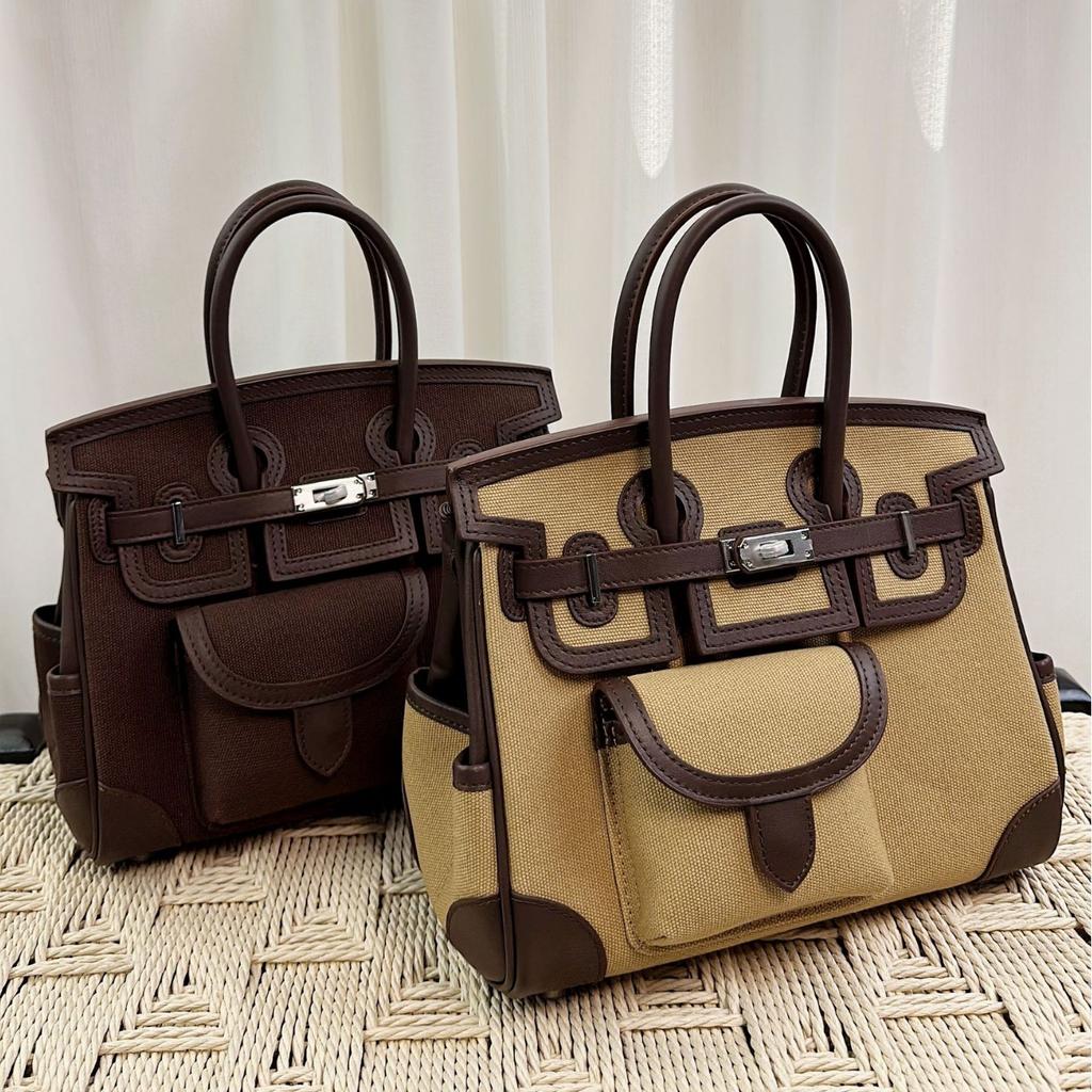 Italian Leather-Trimmed 25cm Cowhide Stitched Ladies' Handbag With Large Capacity Single Compartment And Detachable Shoulder Strap