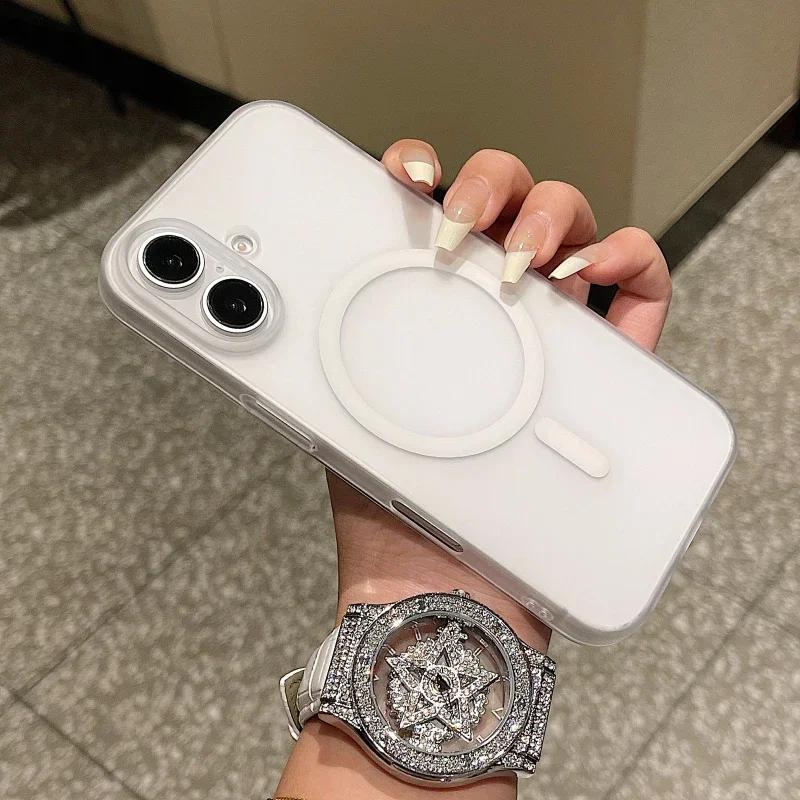 Матовый полупрозрачный матовый чехол для iPhone 16 15 14 13 12 11 Pro Max для магнитной беспроводной зарядки MagSafe, ультратонкая задняя крышка